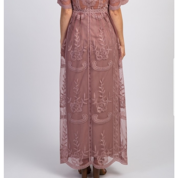 Pinkblush Dark Mauve Lace Maternity Maxi Dress - Picture 5 of 6